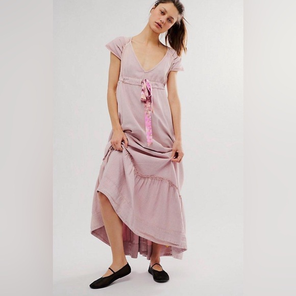 Free People Roucha Denim Maxi Dress In Pale Mauve Size XS - Picture 6 of 16